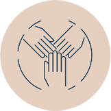 Icon showing multiple hands touching, representing "Driving Social Impact".